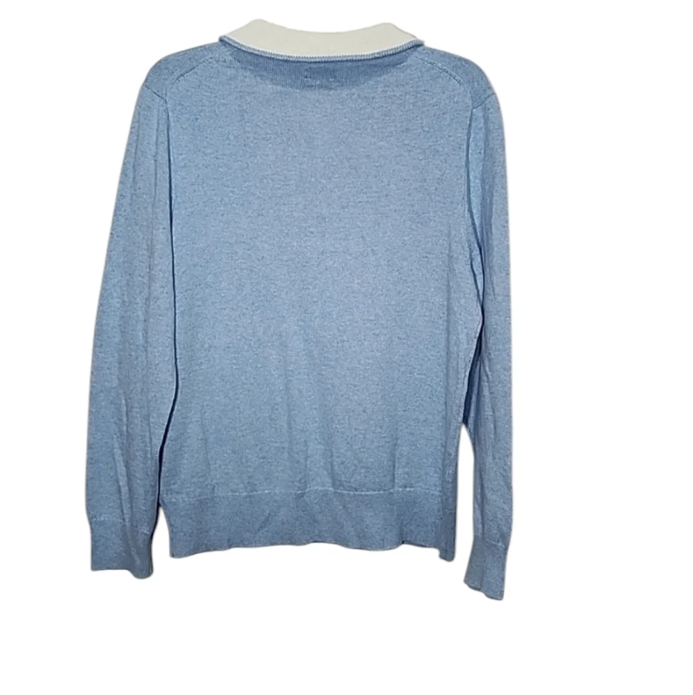 J.Crew Men's 1/4 Zipper Long Sleeve Tight Knit Sweater‎ Shirt Size M Cotton Blue